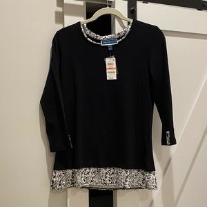 Karen Scott Black w Floral accent Blouse - Size S - NWT